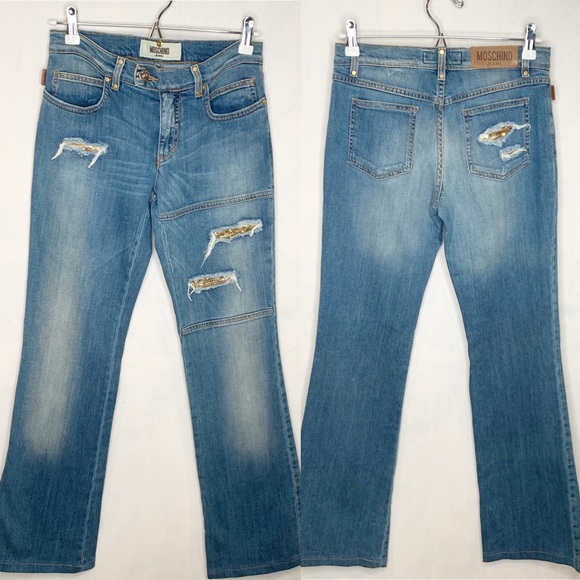 Moschino Denim - Moschino Flare Distressed Jeans with Sequin Detail